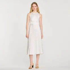 Robes*SANDRO Robe Longue Plissée Ecru
