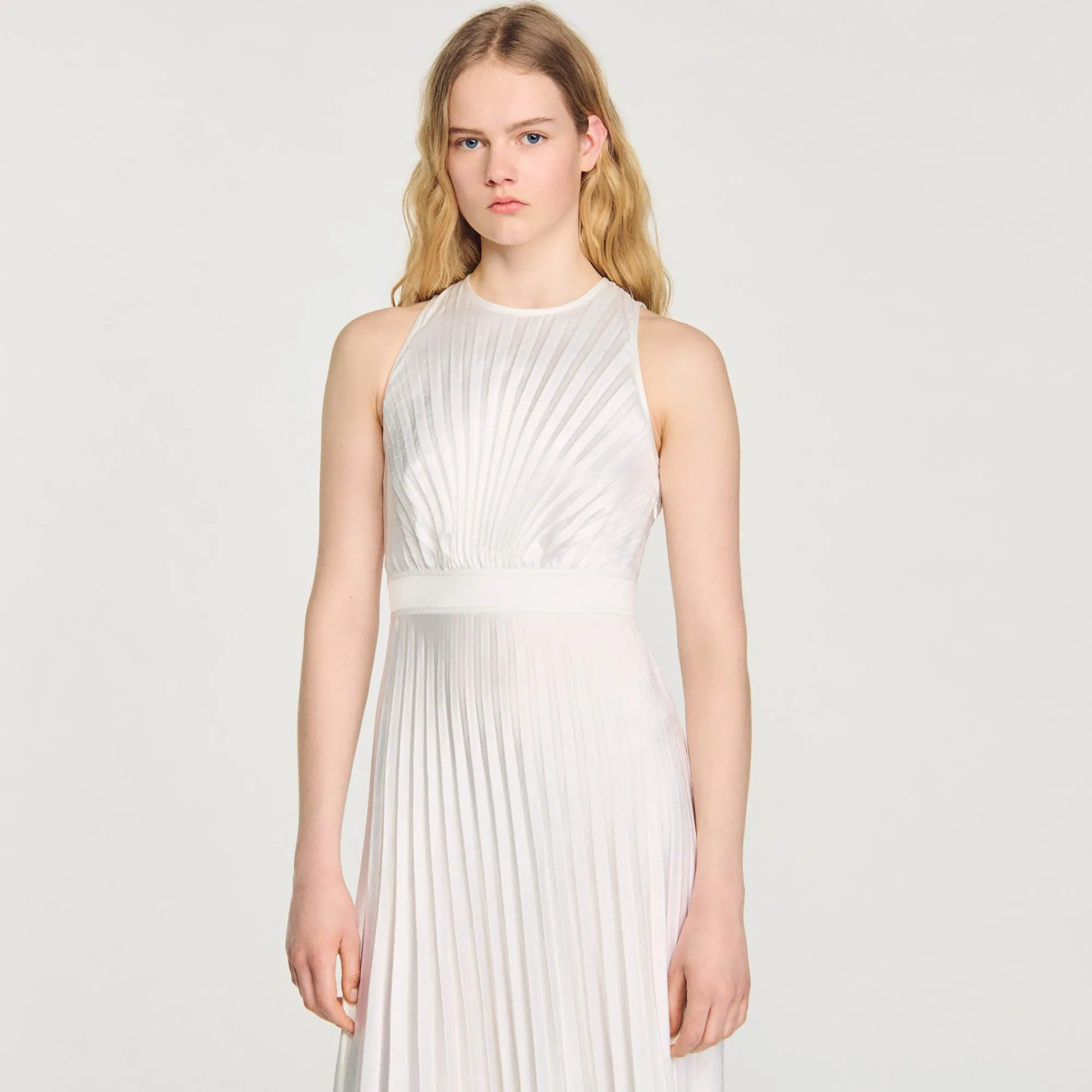 Robes*SANDRO Robe Longue Plissée Ecru
