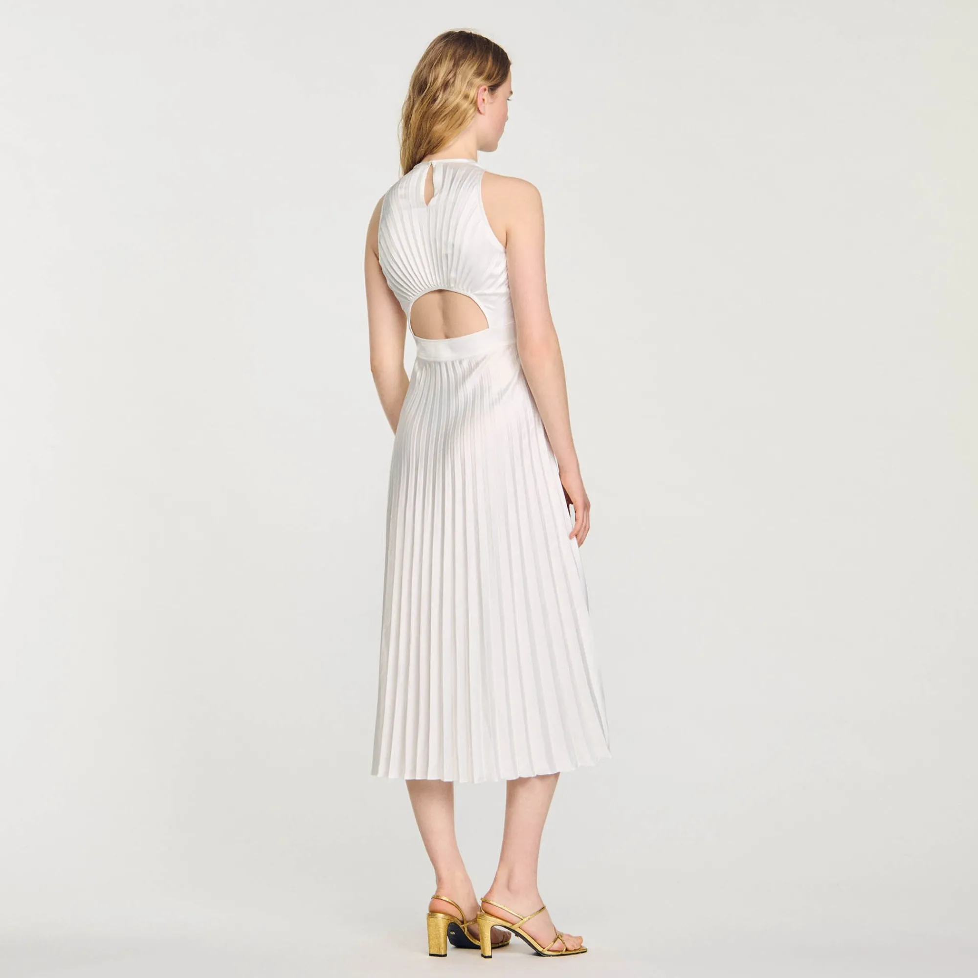 Robes*SANDRO Robe Longue Plissée Ecru