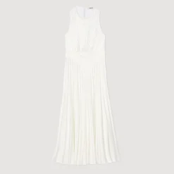 Robes*SANDRO Robe Longue Plissée Ecru