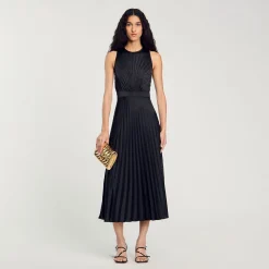 Robes*SANDRO Robe Longue Plissée Noir