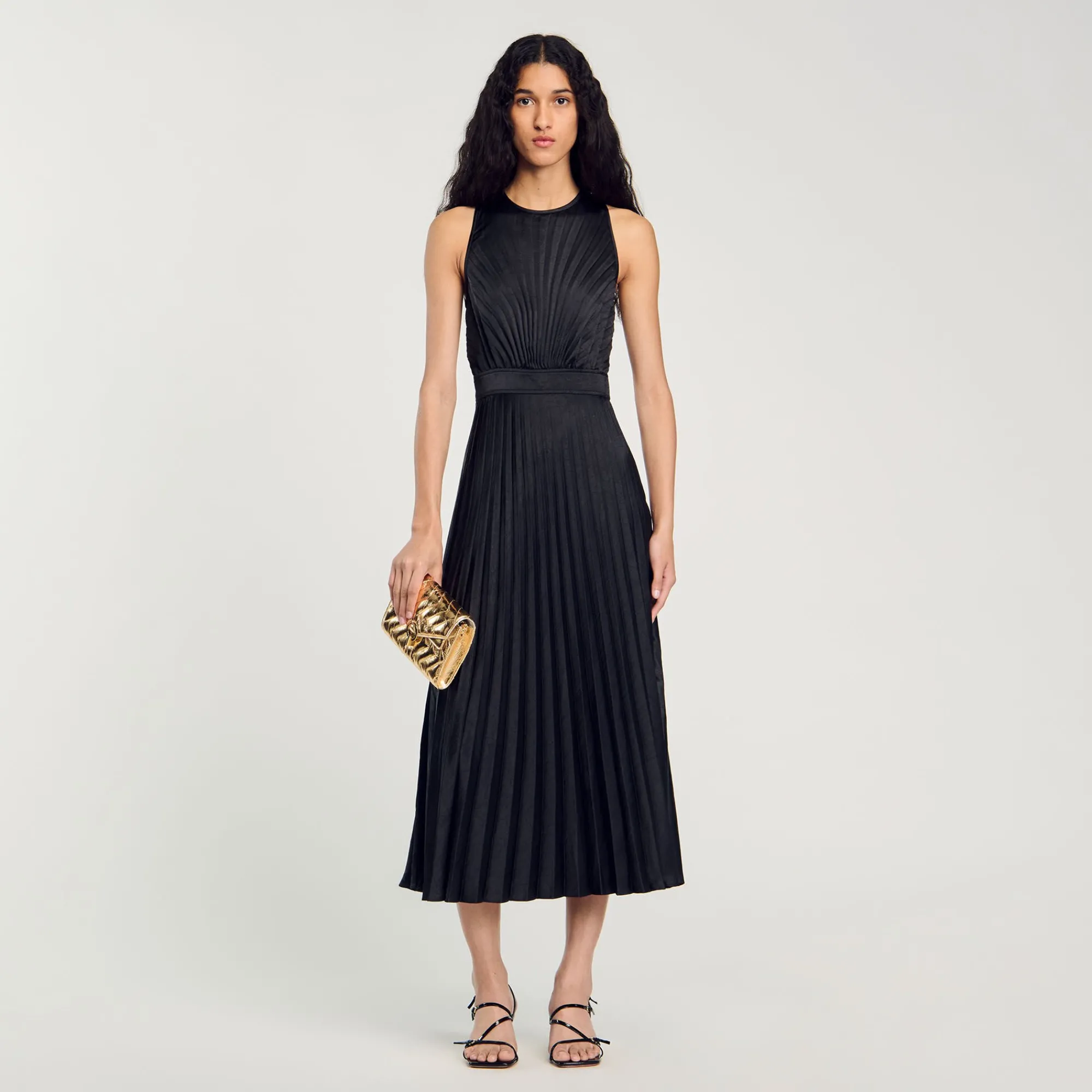 Robes*SANDRO Robe Longue Plissée Noir