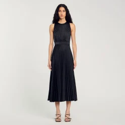 Robes*SANDRO Robe Longue Plissée Noir