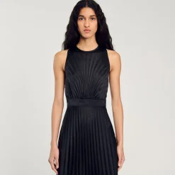 Robes*SANDRO Robe Longue Plissée Noir