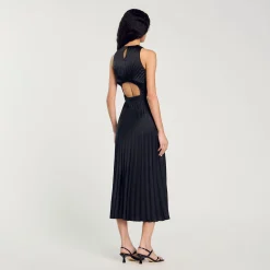 Robes*SANDRO Robe Longue Plissée Noir