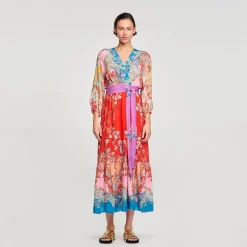 Robes*SANDRO Robe Longue Portefeuille Rouge / Bleu