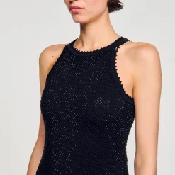 Robes*SANDRO Robe Longue Résille Brillante Noir