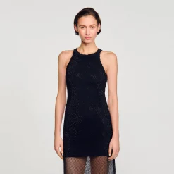 Robes*SANDRO Robe Longue Résille Brillante Noir