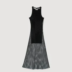 Robes*SANDRO Robe Longue Résille Brillante Noir