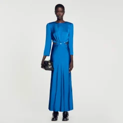 Robes*SANDRO Robe Longue Satinée Bleu electrique