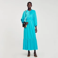 Robes*SANDRO Robe Longue Satinée Turquoise