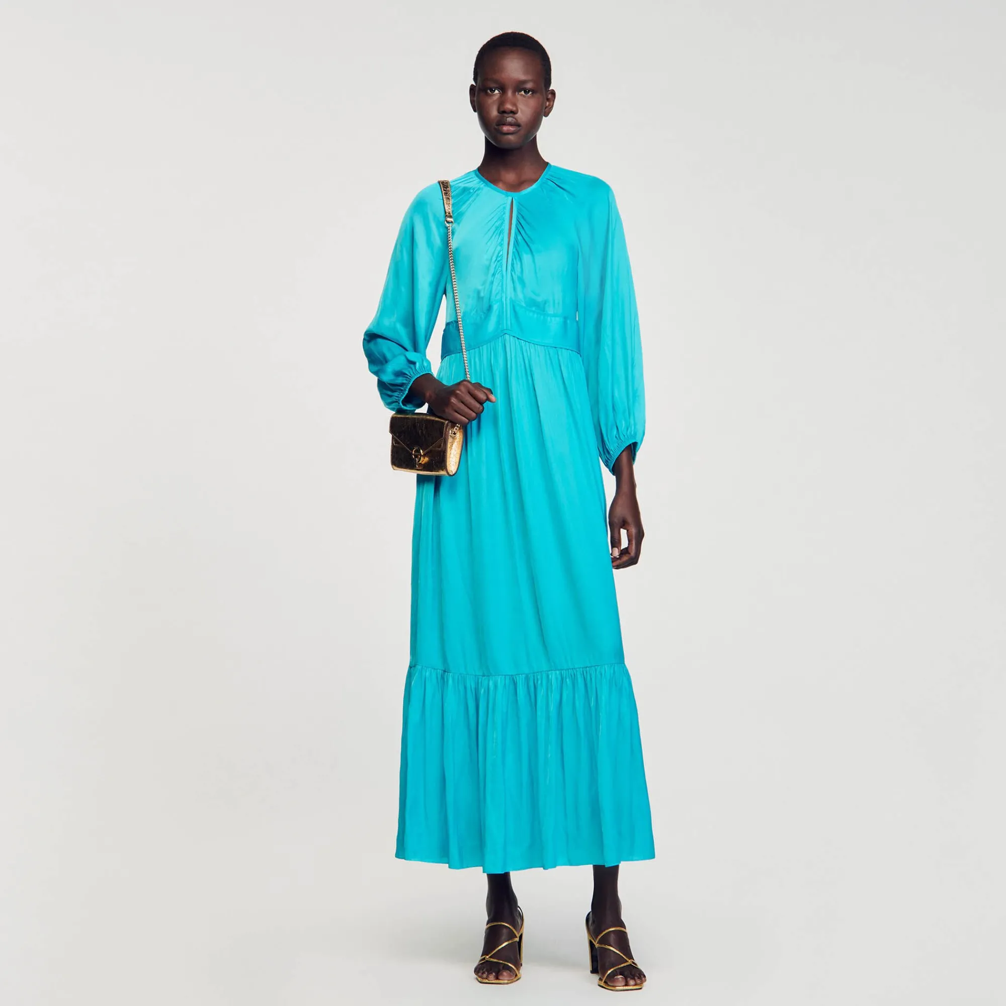 Robes*SANDRO Robe Longue Satinée Turquoise