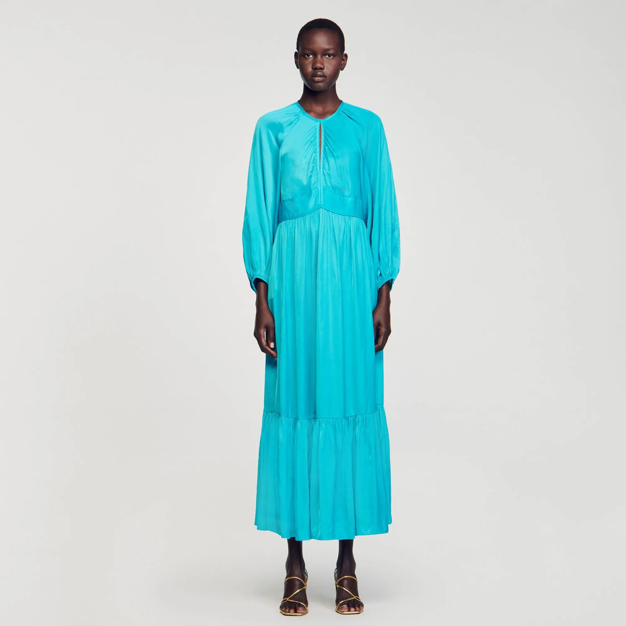 Robes*SANDRO Robe Longue Satinée Turquoise