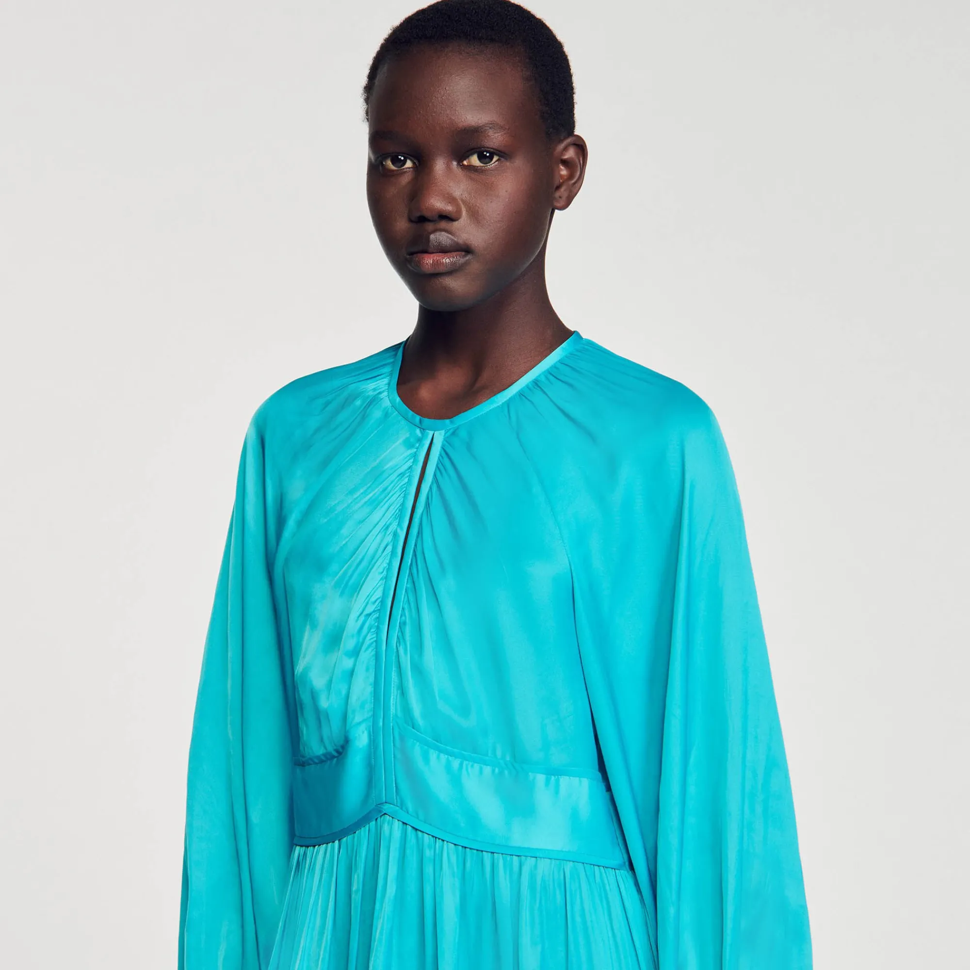 Robes*SANDRO Robe Longue Satinée Turquoise