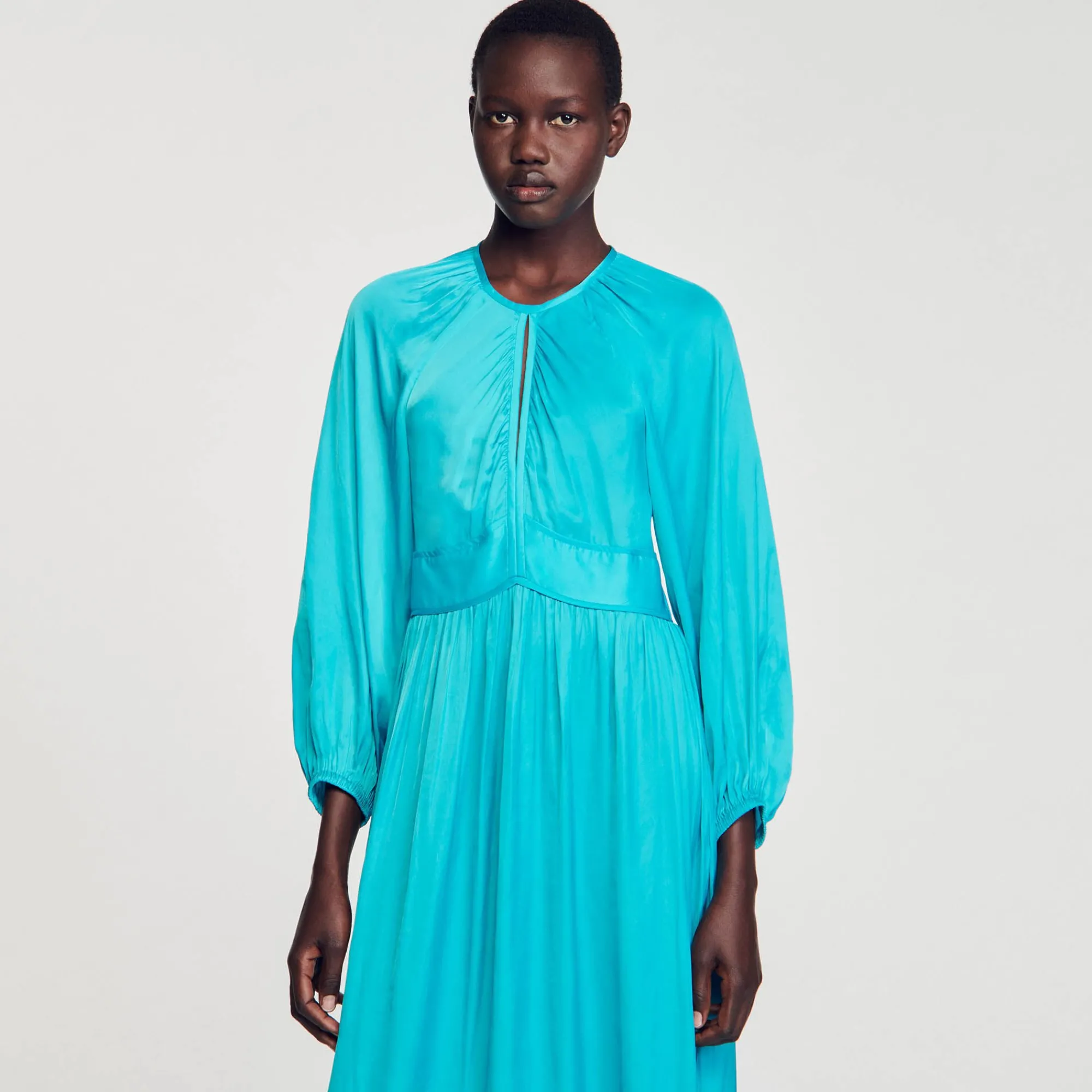 Robes*SANDRO Robe Longue Satinée Turquoise