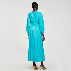 Robes*SANDRO Robe Longue Satinée Turquoise