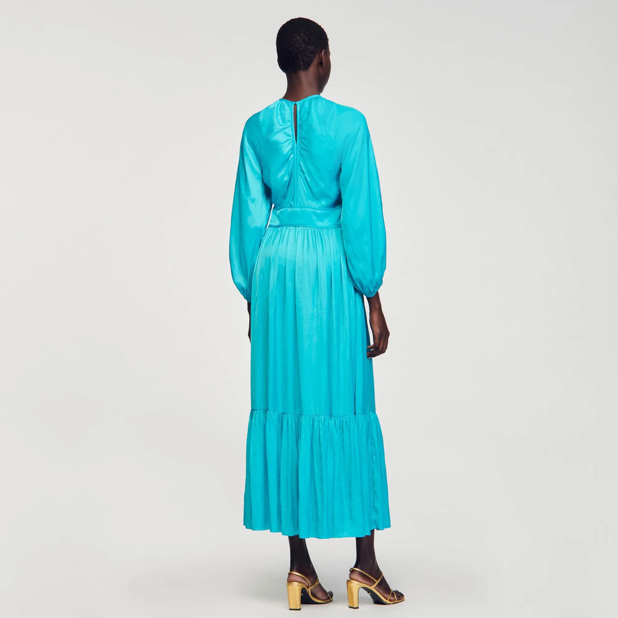 Robes*SANDRO Robe Longue Satinée Turquoise