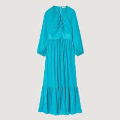 Robes*SANDRO Robe Longue Satinée Turquoise