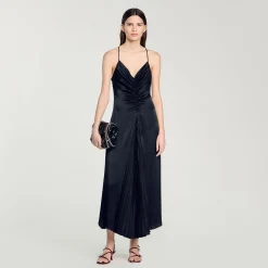 Robes*SANDRO Robe Longue Satinée Marine