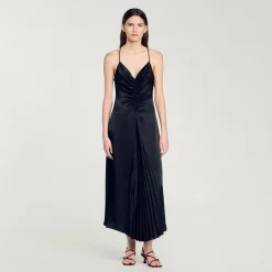 Robes*SANDRO Robe Longue Satinée Marine