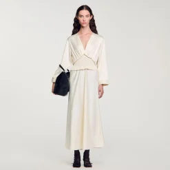 Robes*SANDRO Robe Longue Satinée Ecru
