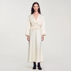 Robes*SANDRO Robe Longue Satinée Ecru