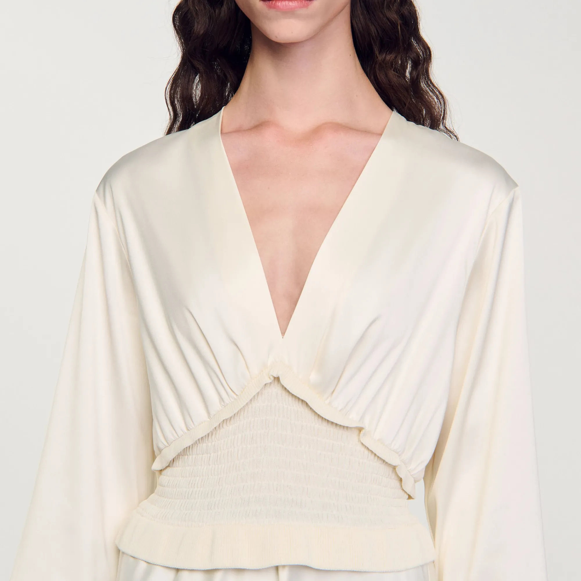 Robes*SANDRO Robe Longue Satinée Ecru