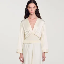Robes*SANDRO Robe Longue Satinée Ecru