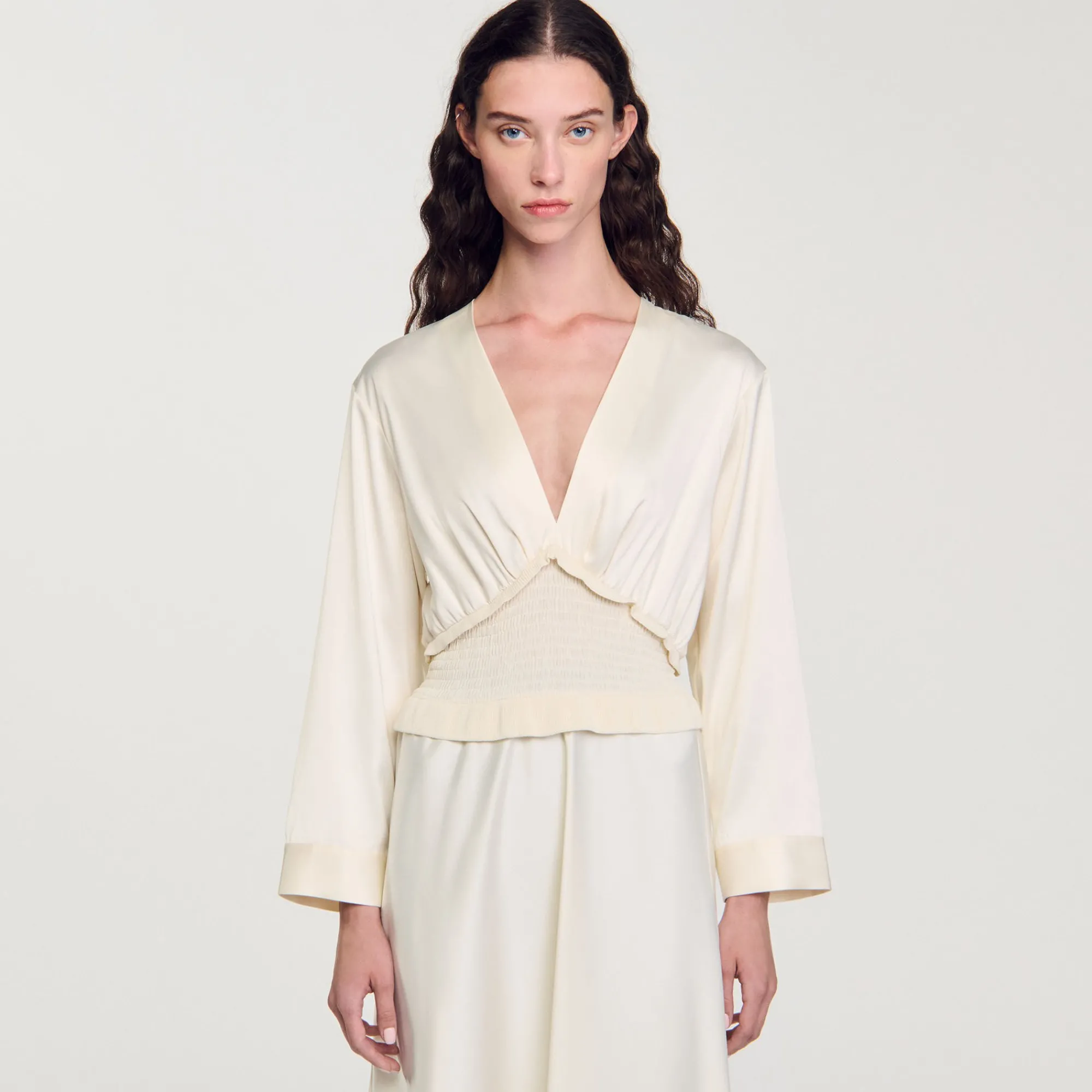 Robes*SANDRO Robe Longue Satinée Ecru