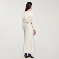 Robes*SANDRO Robe Longue Satinée Ecru