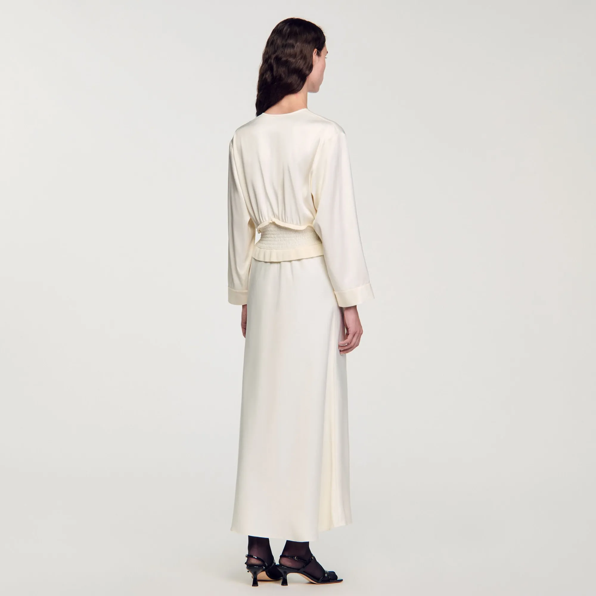 Robes*SANDRO Robe Longue Satinée Ecru