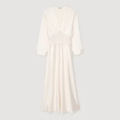 Robes*SANDRO Robe Longue Satinée Ecru