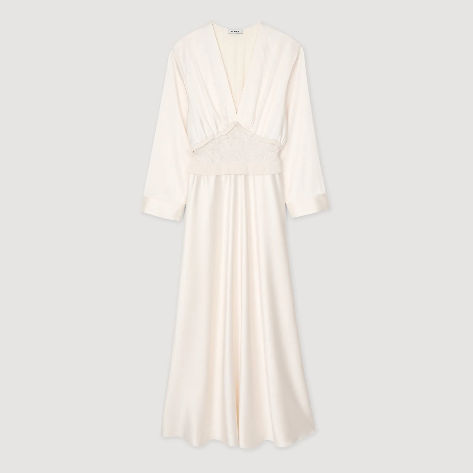 Robes*SANDRO Robe Longue Satinée Ecru