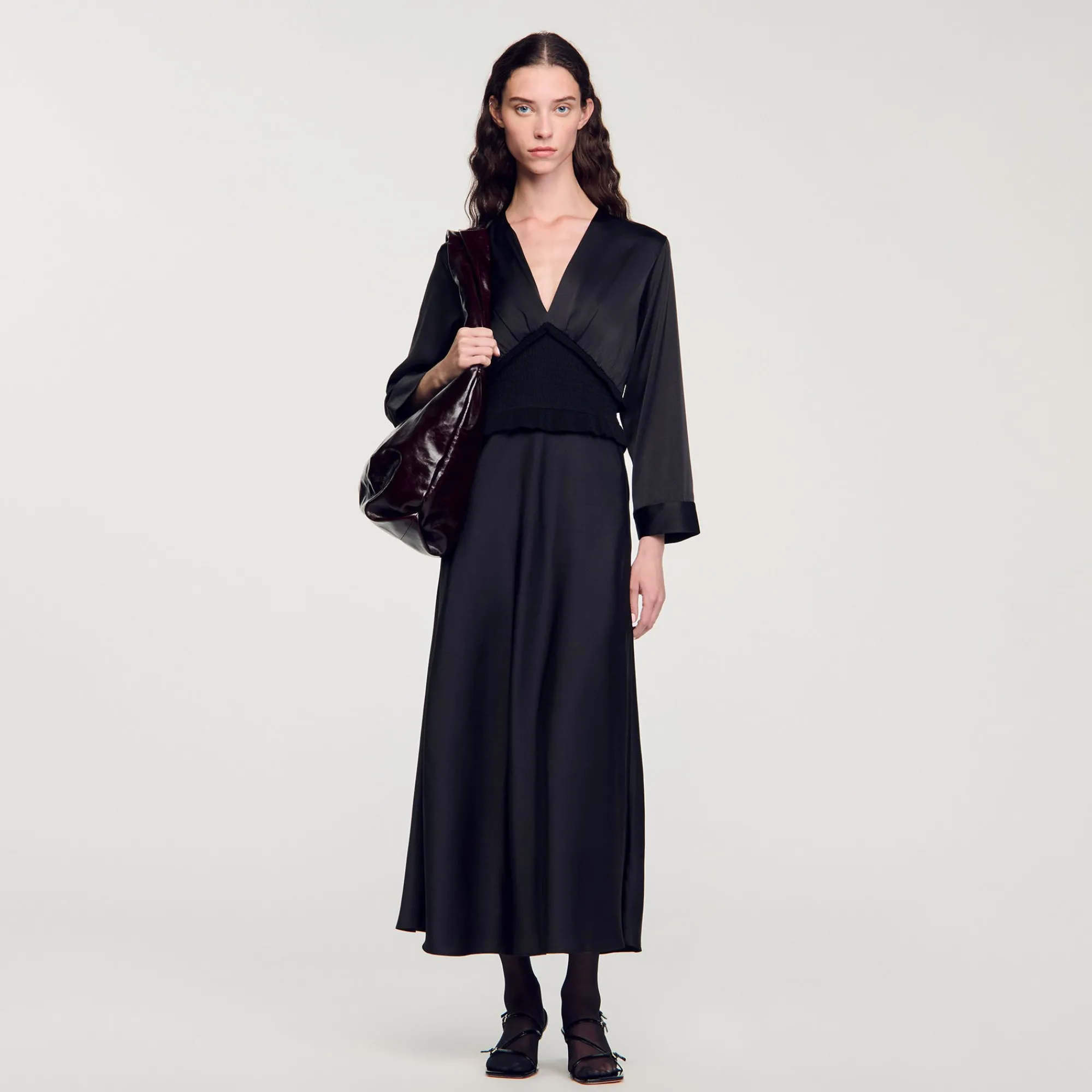 Robes*SANDRO Robe Longue Satinée Noir