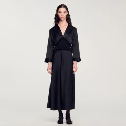 Robes*SANDRO Robe Longue Satinée Noir