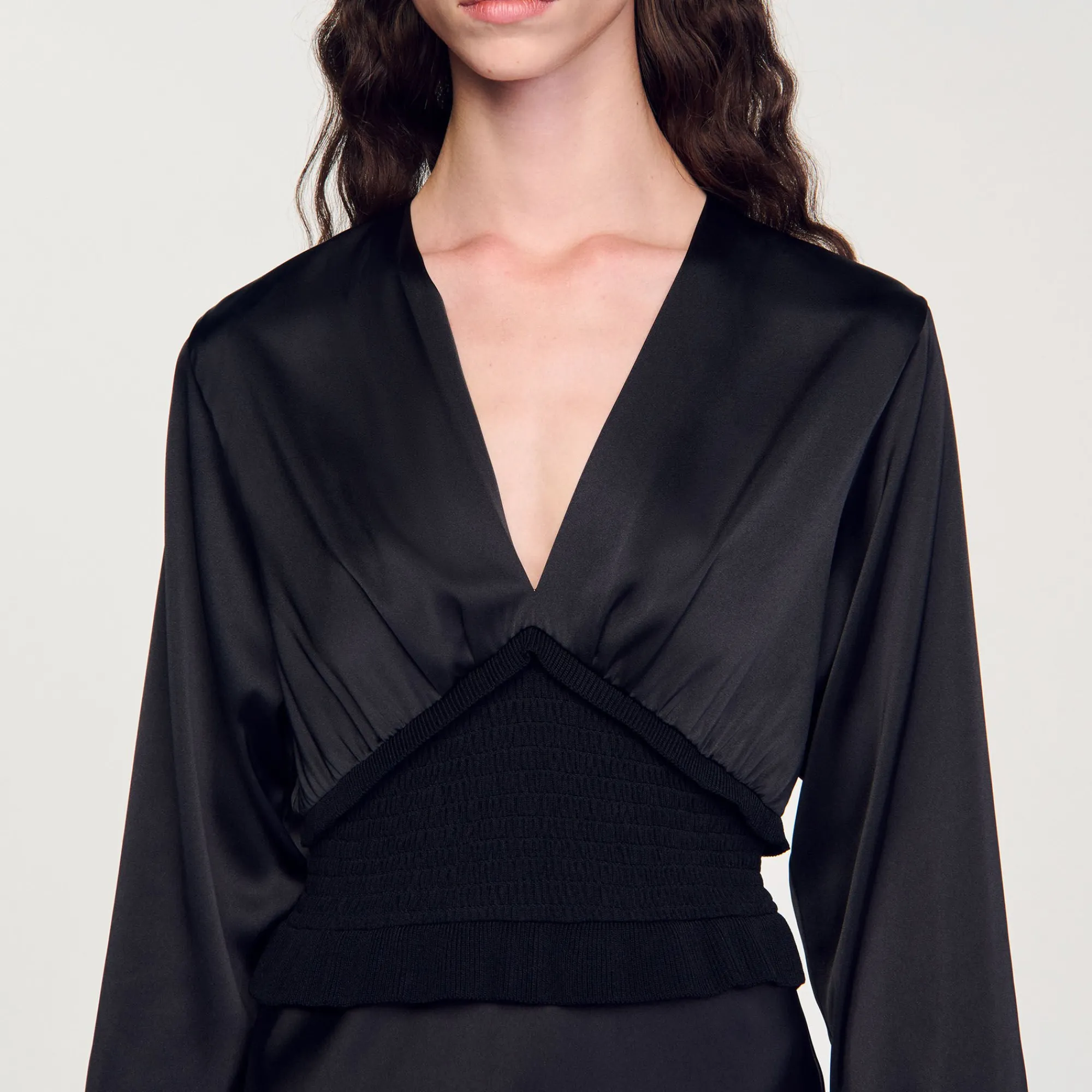 Robes*SANDRO Robe Longue Satinée Noir