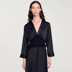 Robes*SANDRO Robe Longue Satinée Noir