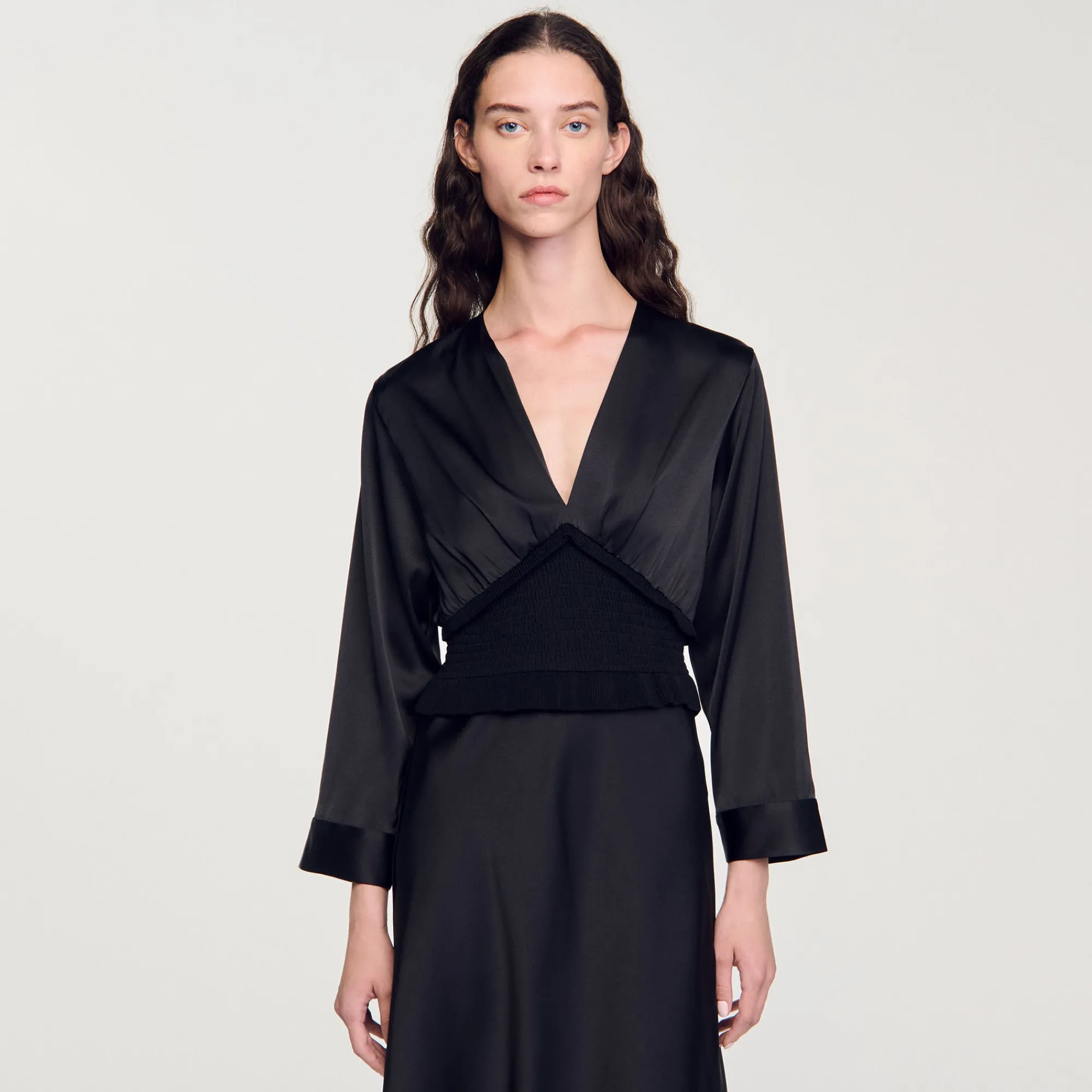 Robes*SANDRO Robe Longue Satinée Noir