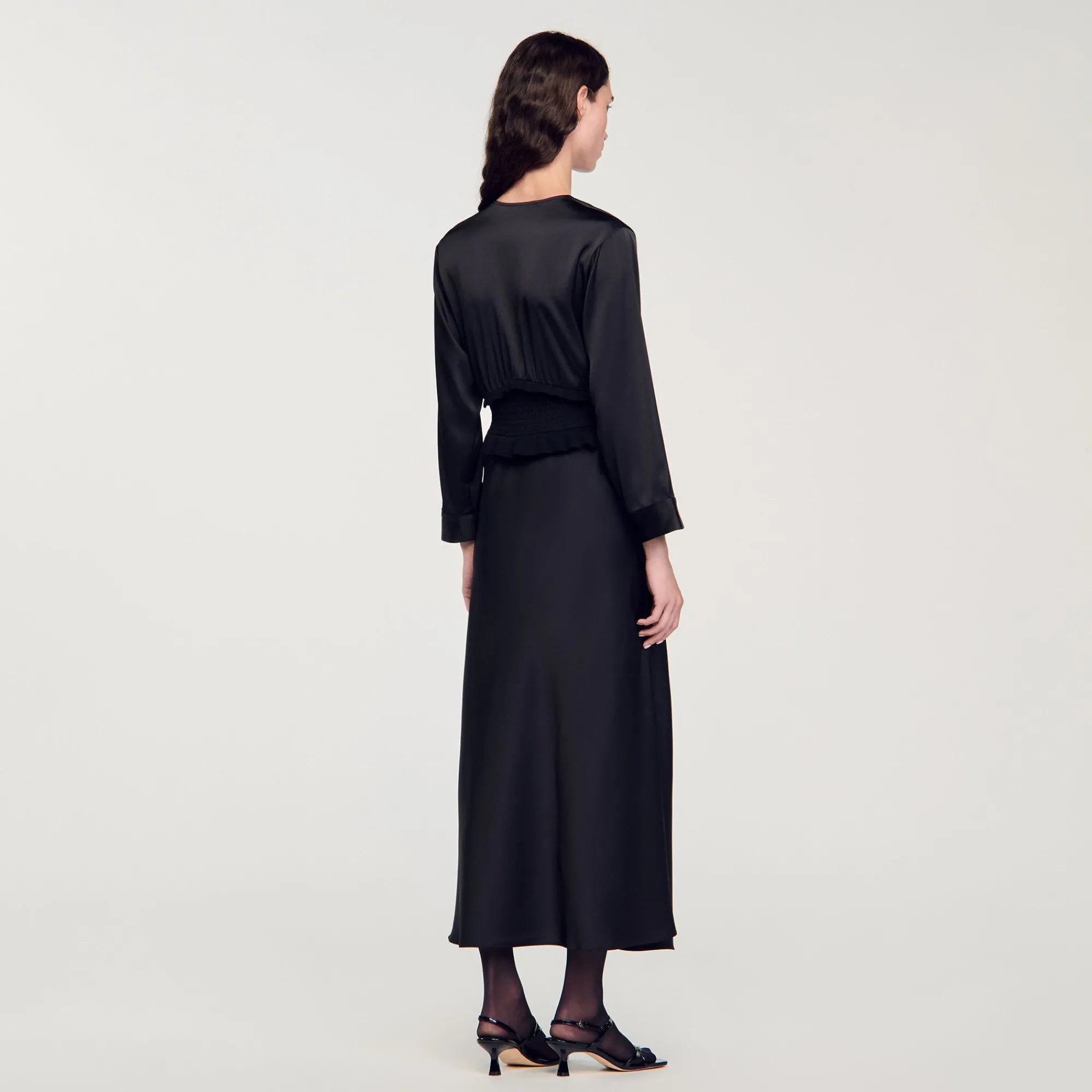 Robes*SANDRO Robe Longue Satinée Noir
