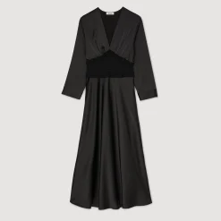 Robes*SANDRO Robe Longue Satinée Noir