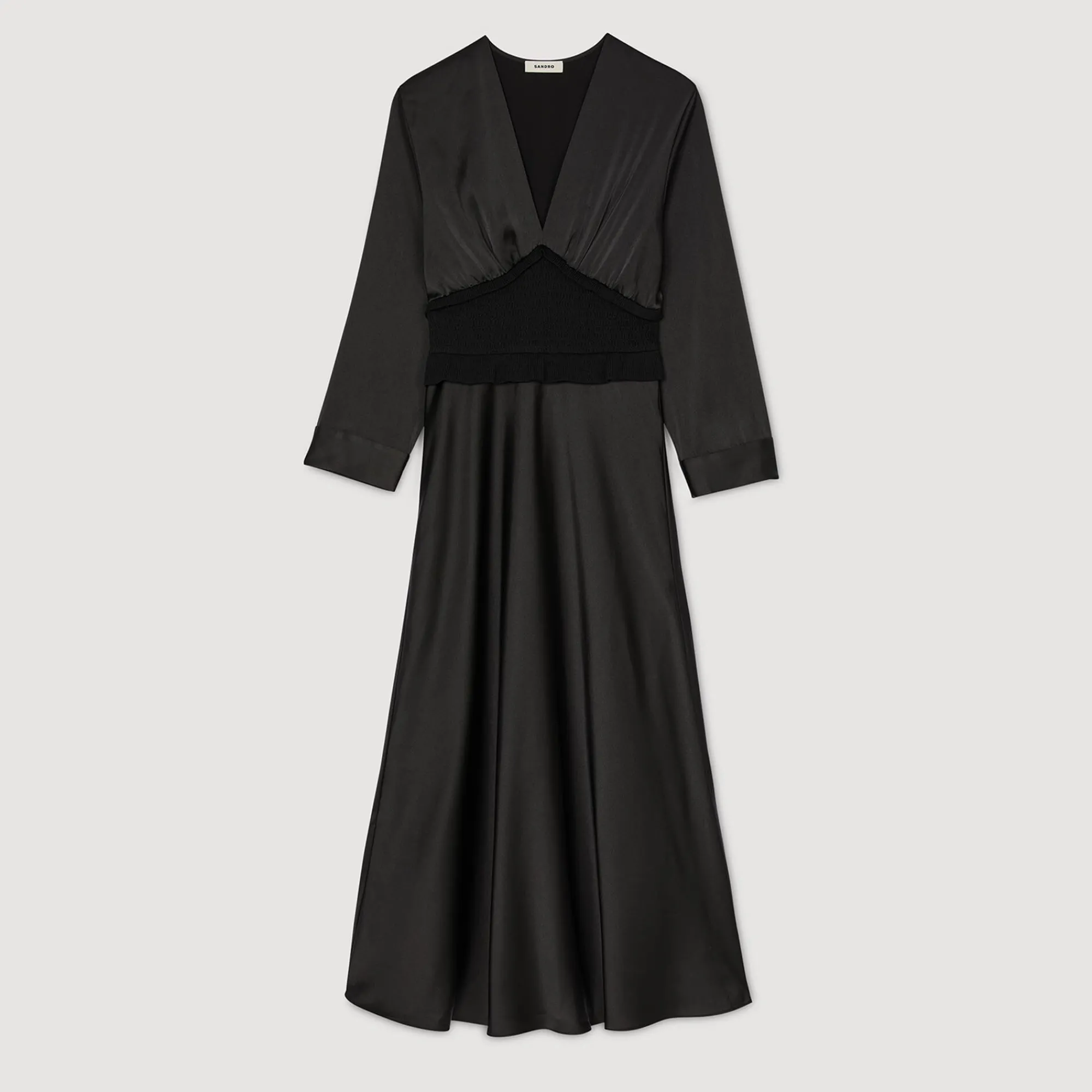 Robes*SANDRO Robe Longue Satinée Noir