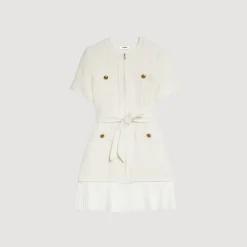Robes*SANDRO Robe Manteau En Lainage Effet Tweed Ecru