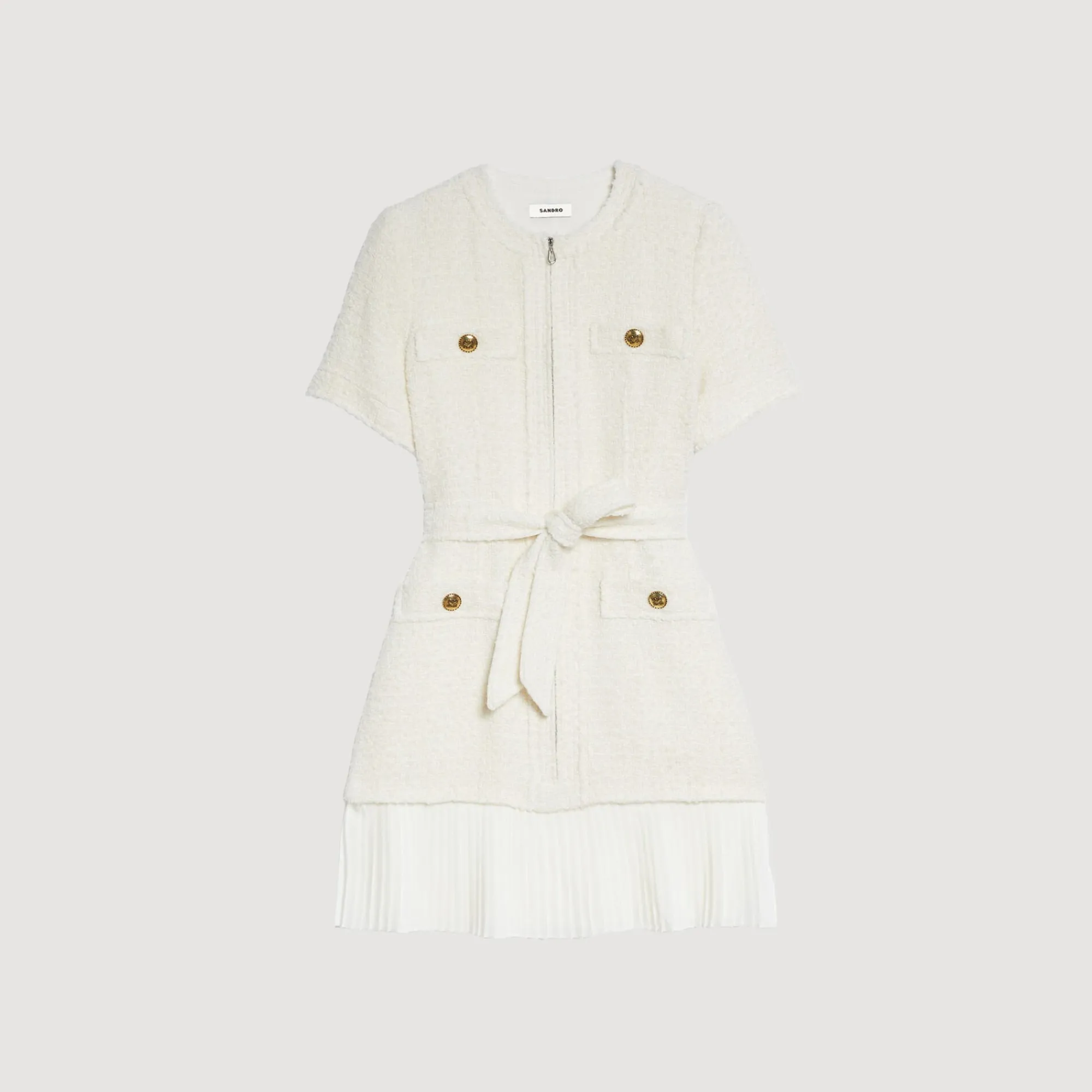 Robes*SANDRO Robe Manteau En Lainage Effet Tweed Ecru