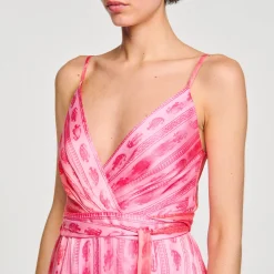 Ensembles|Robes*SANDRO Robe Midi à Ceinture Nouée Rose / Rouge
