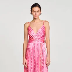 Ensembles|Robes*SANDRO Robe Midi à Ceinture Nouée Rose / Rouge