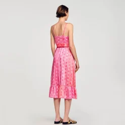 Ensembles|Robes*SANDRO Robe Midi à Ceinture Nouée Rose / Rouge