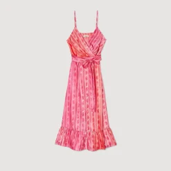 Ensembles|Robes*SANDRO Robe Midi à Ceinture Nouée Rose / Rouge