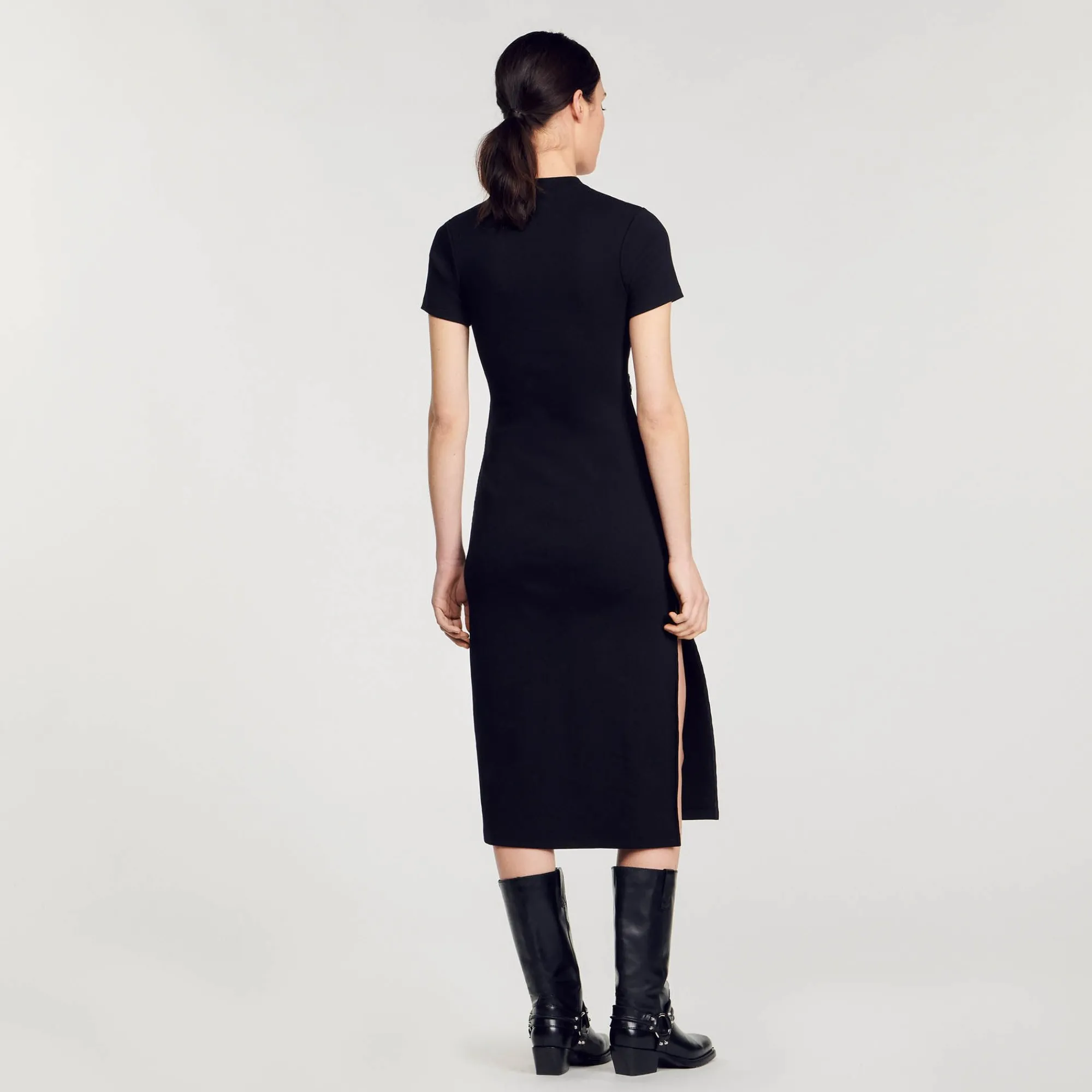 Robes*SANDRO Robe Midi à Découpes Strassées Noir