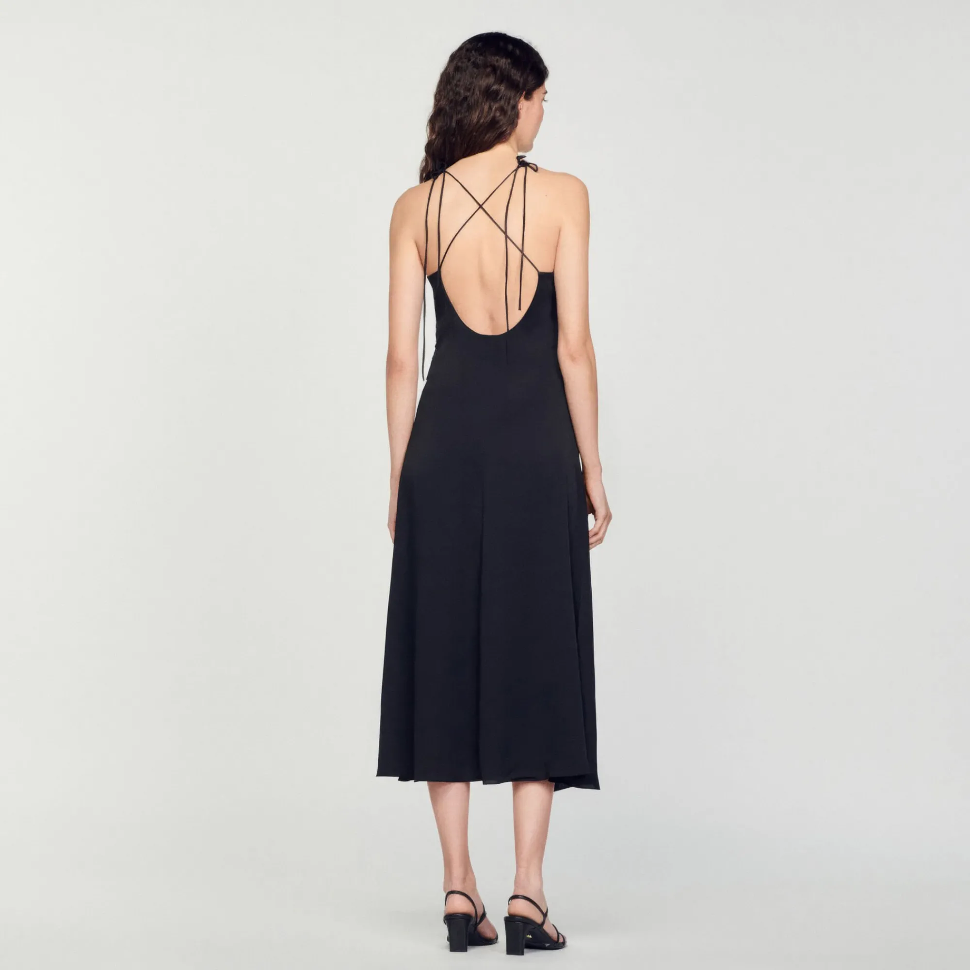 Robes*SANDRO Robe Midi à Fines Bretelles Noir
