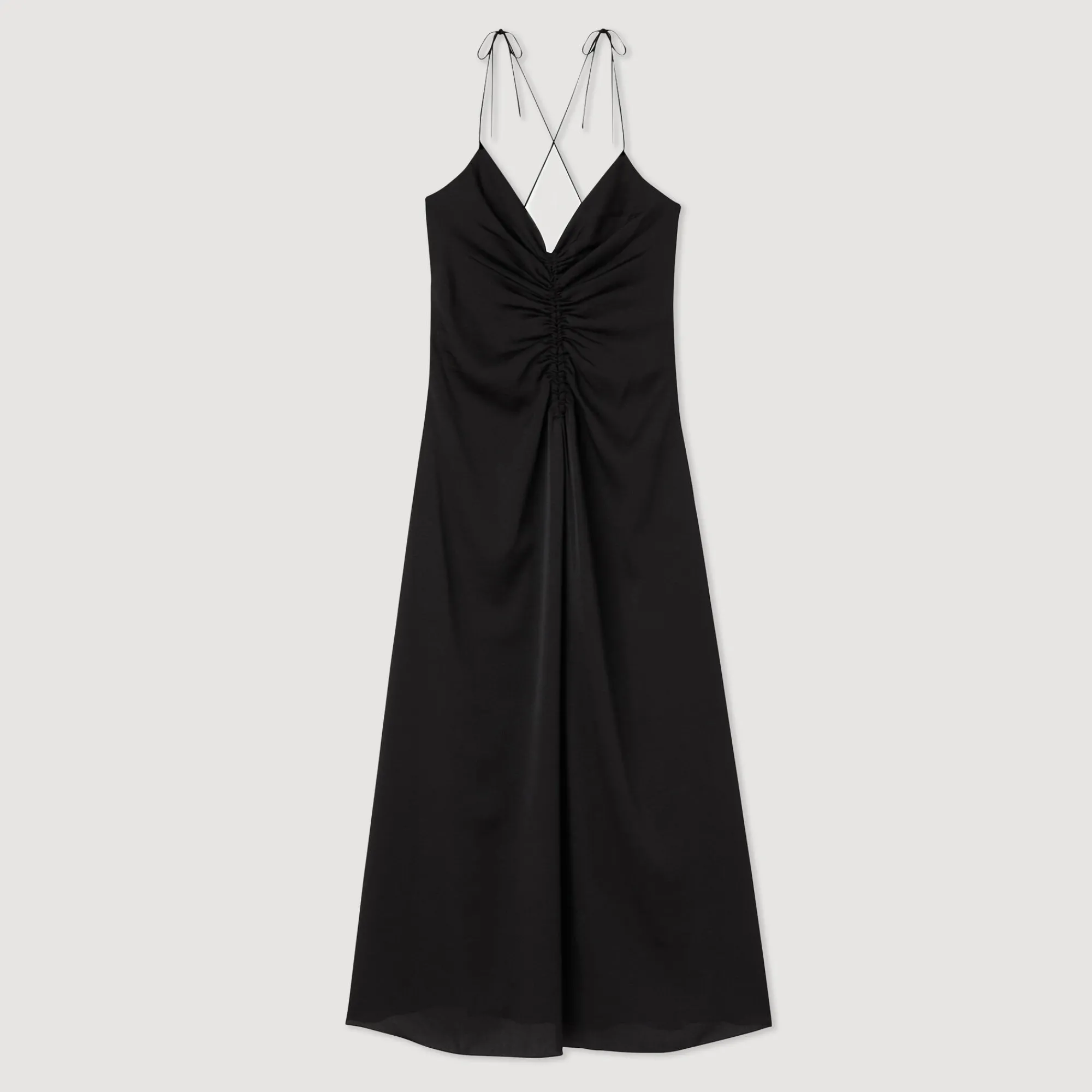 Robes*SANDRO Robe Midi à Fines Bretelles Noir
